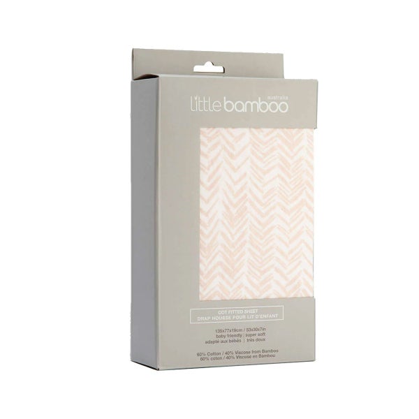 Little Bamboo Jersey Fitted Sheet Cot Size Herringbone Dusty Pink Carousel 1