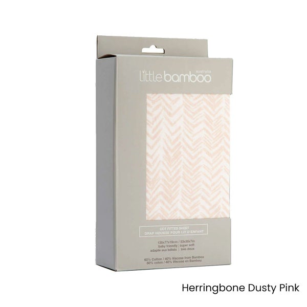 Little Bamboo Jersey Fitted Sheet Cot Size Herringbone Dusty Pink Carousel 2