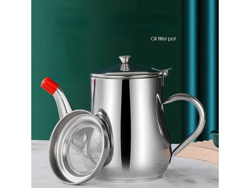 1Pc Household Oil Pot With Filter Stainless Steel Carousel 1