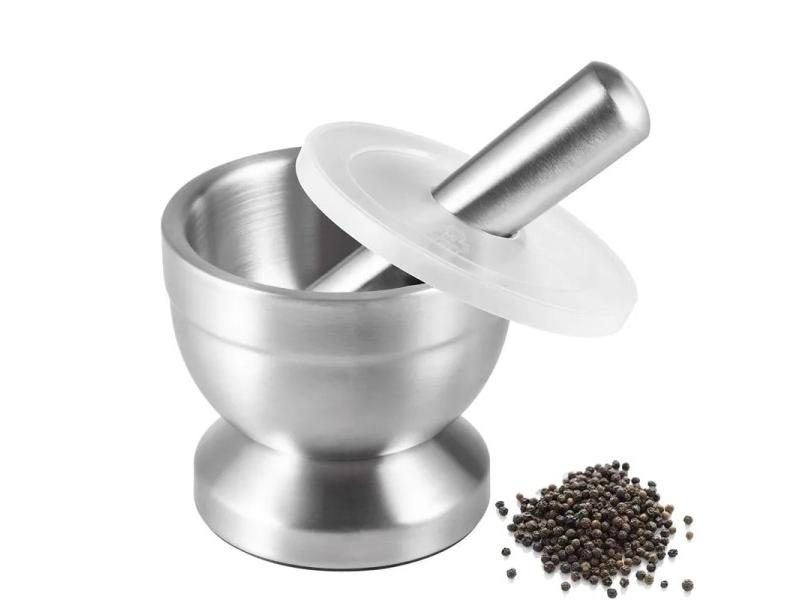 LMETJMA Stainless Steel Spice Grinder With Mortar And Pestle Herbs Spice Carousel 1