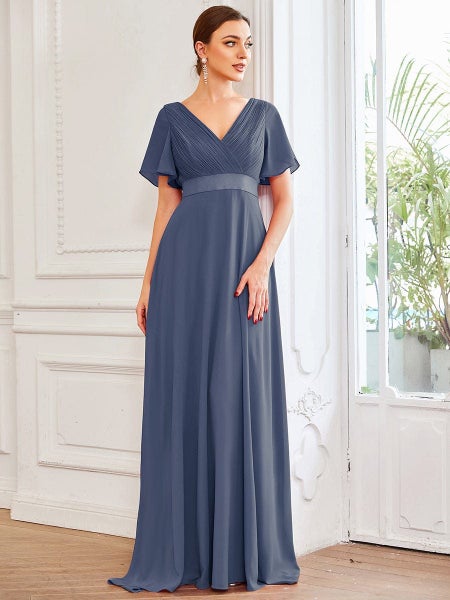 Billie flutter sleeve v neck chiffon dress in steel blue s28 Express NZ wide63623242312065111