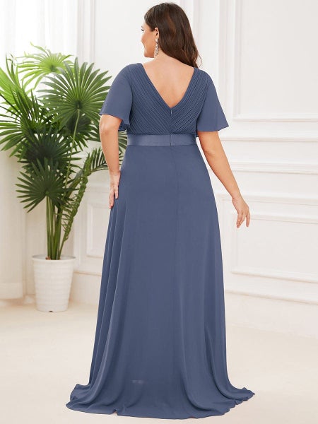 Billie flutter sleeve v neck chiffon dress in steel blue s28 Express NZ wide63623242312065114