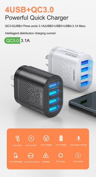 USLION 48W 3.1A 4 ports Powerful Fast Charger (Black) Carousel 1