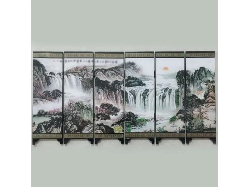 Mini Folding Screen 6 Panels Vintage Wood Home Decoration Carousel 1