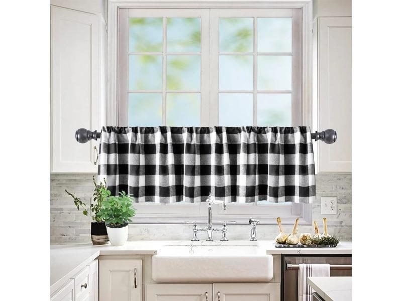 Kitchen Blackout Window Curtains Thermal Plaid Nordic Style Short Curtains Wine Carousel 2