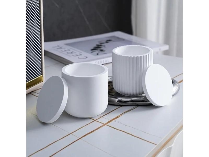 Round Stripe With Cover Bottle Silicone Molds DIY Cement Plaster Storage Jar Carousel 2