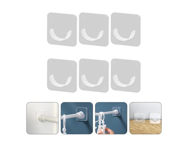 6 Pcs Nail Free Shower Rod Rack Fixing Seats For Curtain Rod Carousel 2