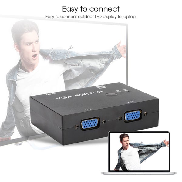 VGA Splitter Computer Accessory 2-In-1-Out 2 Port Switcher HD Display Carousel 3