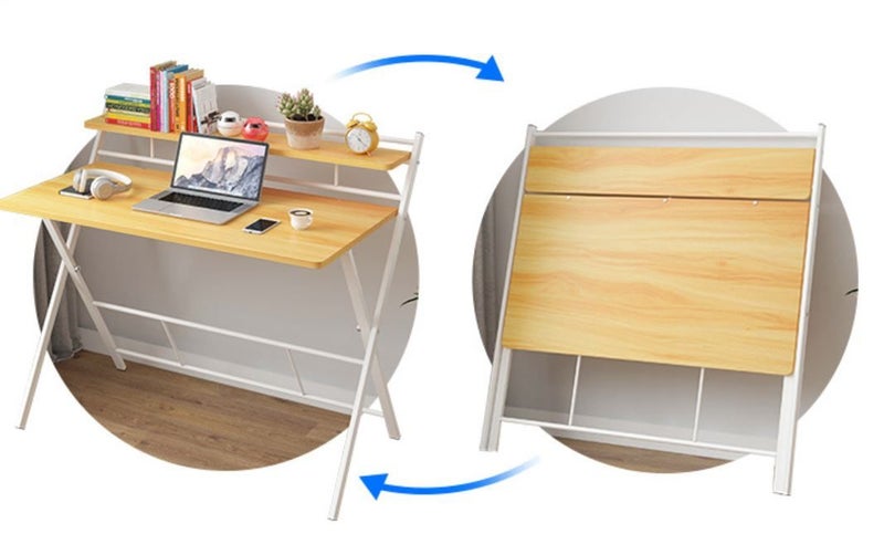 PTN 100cm Black Folding desk 2 Tier Storage Computer table Bookcase Home Office Carousel 5