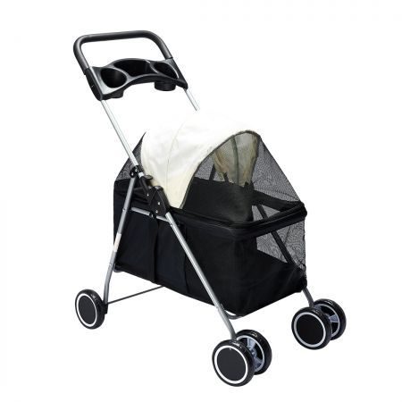Pet Stroller Dog Cat Pram Foldable Carrier Large Travel 4 Wheels Pushchair Black Carousel 1
