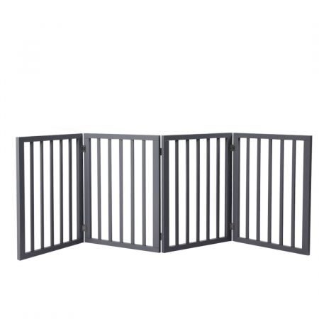 Wooden Pet Gate Dog Fence Retractable Barrier Portable Door 4 Panel Grey Carousel 2