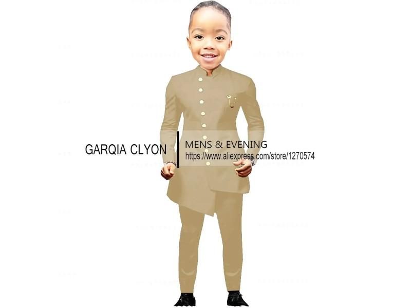 Boys Wedding Tuxedo Indian Style 2-Piece Suit Slim Fit For Kids Party Dress Carousel 1