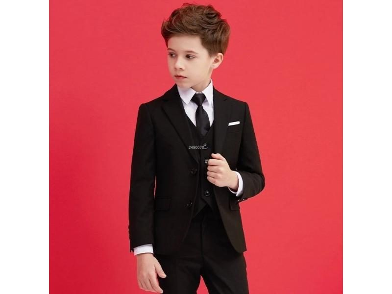 Boys Black 007 Wedding Suit Kids Formal Blazer Set Carousel 1