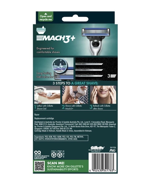 Gillette Mach3+ Razor With Blades Refill 2 Pack Carousel 2
