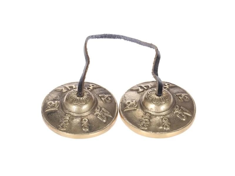 2.6in/6.5cm Handcrafted Tibetan Meditation Tingsha Cymbal Bell With Buddhist Carousel 1