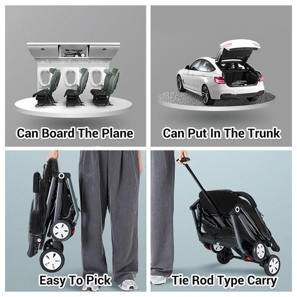 Black Easy Fold Lightweight Compact Baby Stroller Pram Travel Carry on Plane Carousel 10