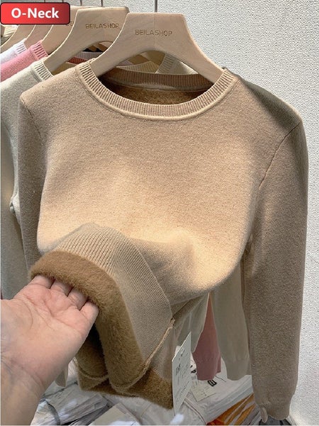 Winter Warm Sweater Pullover Women Slim Thicken Plush Velvet Lined Carousel 1
