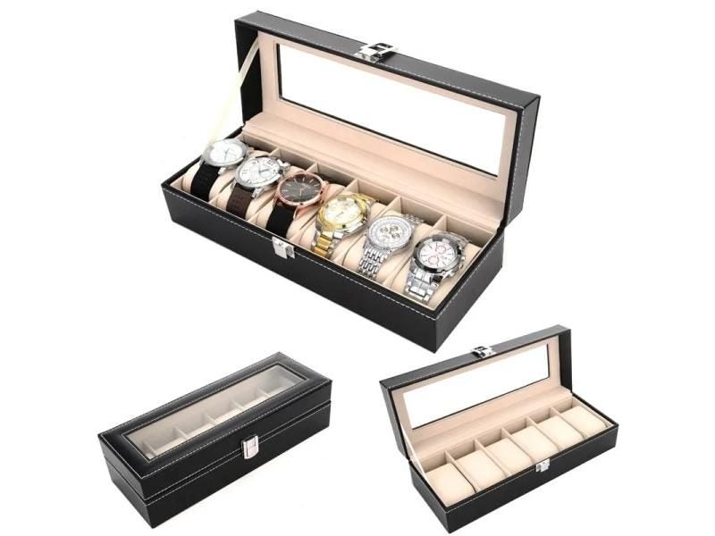 Watch Organizer Storage Boxes For Travel Watches Pu Leather Glass Case Display Carousel 2