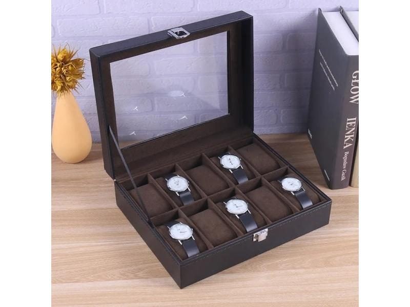 Watch Organizer Storage Boxes For Travel Watches Pu Leather Glass Case Display Carousel 1