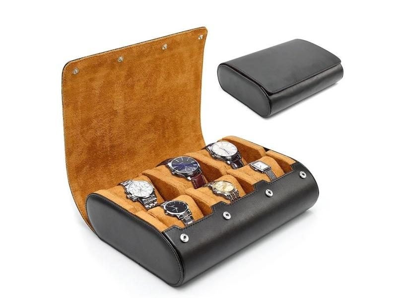 Watch Travel Case For Men Women - 6 Slots Watch Box Organizer Carousel 2