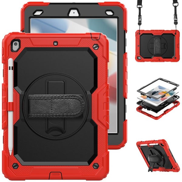 iPad 7th/8th/9th Gen 10.2 inch 2019-2021 Hand Strap Stand Case-Red&Black Carousel 1
