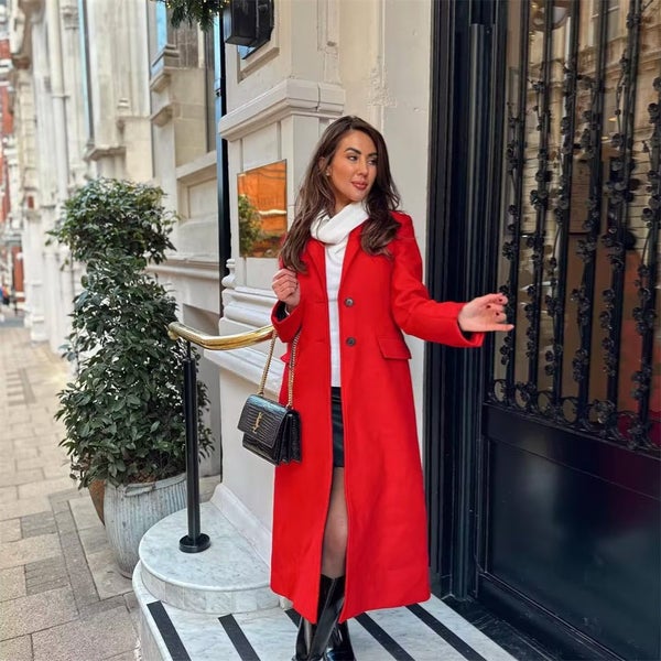 Women's Flip Collar Double breasted Buckle Long Coat Coat Carousel 2