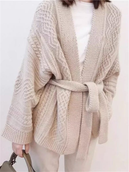 Women Chic Vintage Sweater Lace Up Women Winter Spring Knitted V-Neck Carousel 2