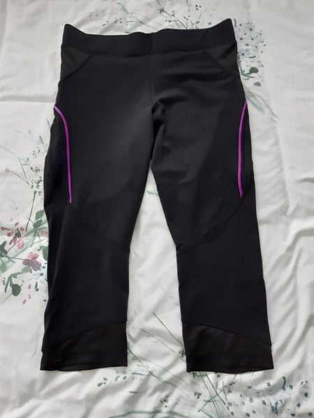 Black & Purple Knee Length Running Tights - Medium Carousel 1