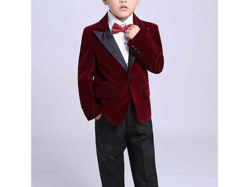 Green Velvet Boys Suits For Wedding Birthday Party Jacket Pants Bow Carousel 2