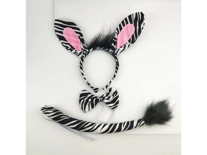 Adults Kids Plush Cartoon Animal Zebra Ear Headband Hairband Tail Bow Birthday Carousel 2