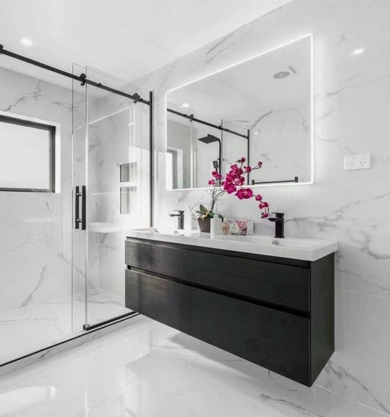 Frameless Shower Glass Rectangle1600wx1950h Matte Black Sliding Door $119062936668796034112