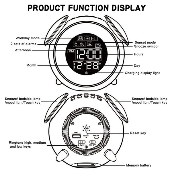 Alarm Clock with Touch Color-Changing Night Light Digital Alarm Clock White Carousel 6