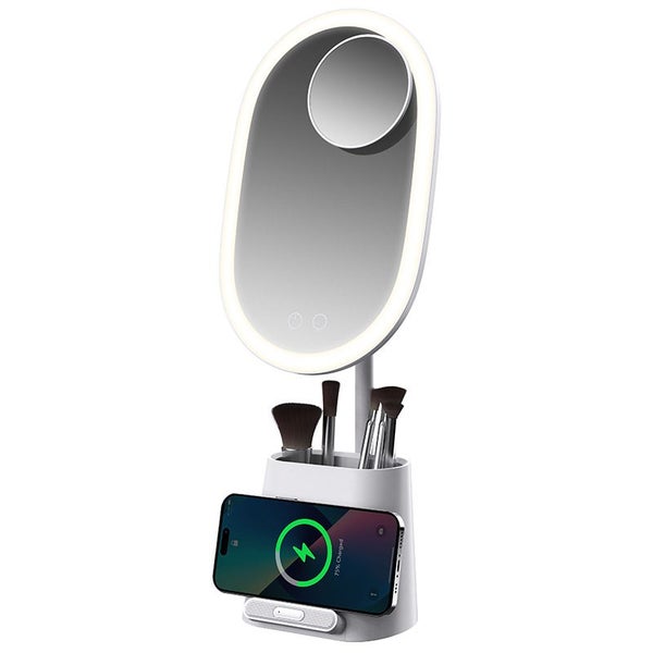 Portable LED Filling Light Wireless Charging Makeup Mirror with Mobile Holder Carousel 1
