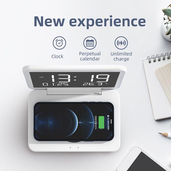 Digital Clock with Wireless Charging LED Mirror Digital Alarm Clock White Carousel 2