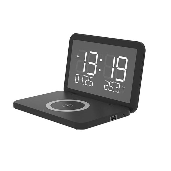 Digital Clock with Wireless Charging LED Mirror Digital Alarm Clock Black Carousel 1