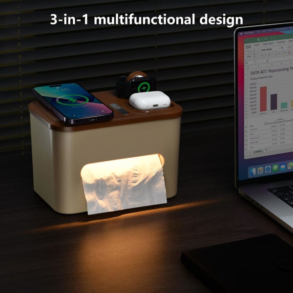 3-In-1 Tissue Box with Wireless Charger Storage Box Bedside Night Light Carousel 2