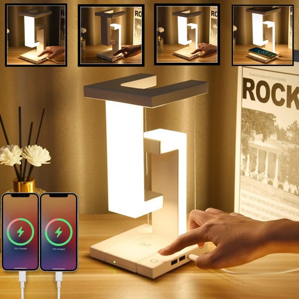 Bedside Table Lamp with Wireless Charger Dimmable Touch Night Light White Carousel 2