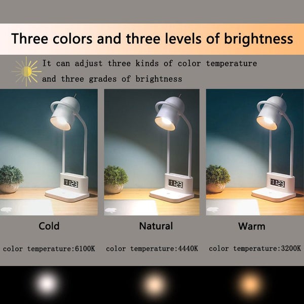 LED Table Lamp with Digital Clock Wireless Charging Bedroom Night Light-Blue Carousel 2