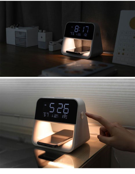 Bedside Reading Table Lamp Wireless Charging Wake-up Alarm Clock Night Light Carousel 7