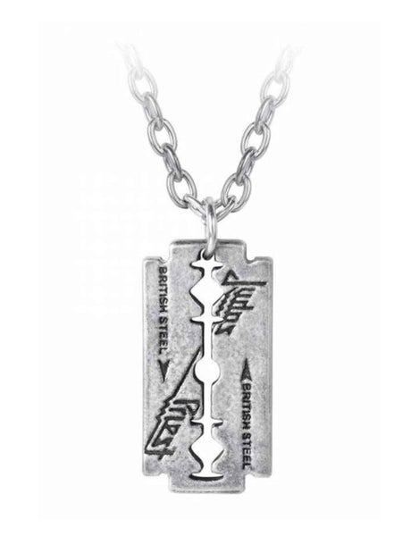 Judas Priest Pendant Necklace Razorblade Band Logo 3D sculpted pewter Official Carousel 1