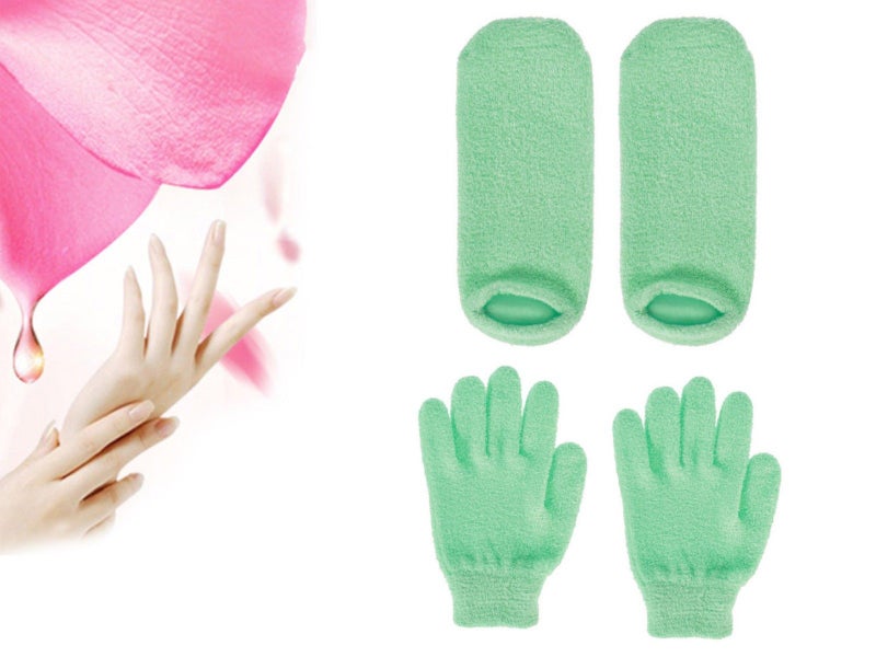 1 X Moisturizing Gloves and Socks Set with Gel Lining - Green Carousel 1