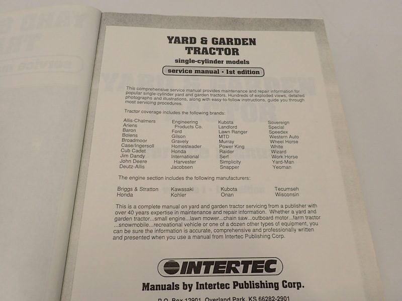 Yard & Garden Tractor Service Manual Carousel 2