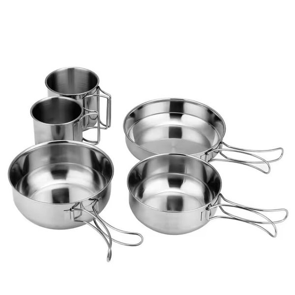 Cookware Set - Stainless Steel Mess Kit (5 Pcs) in a mesh carry bag. Carousel 1