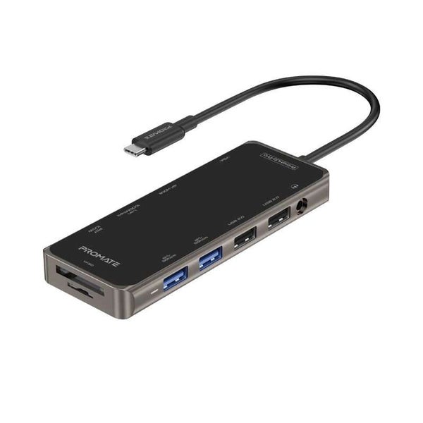Promate USB-C Docking Station - 11-in-1 HUB with 100W PD (PRIMEHUB-PRO.GRY) Carousel 1