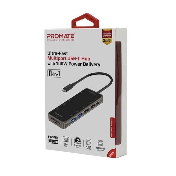 Promate USB-C Docking Station - 11-in-1 HUB with 100W PD (PRIMEHUB-PRO.GRY) Carousel 4