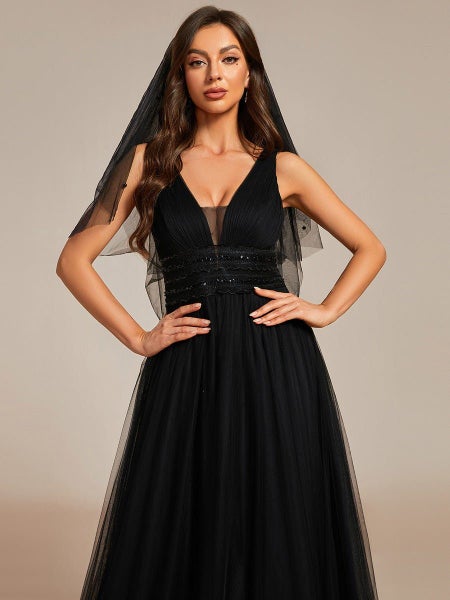 Jillian v neck backless soft tulle wedding dress in black s8 Carousel 4