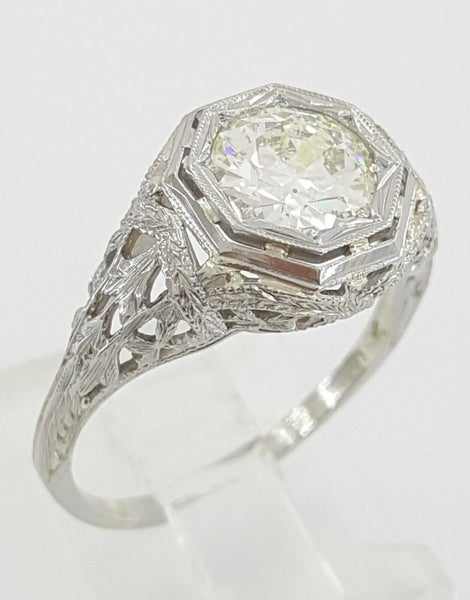 Vintage Art Deco 18k Gold 1.30ctw Old European Diamond Filigree Engagement Ring Carousel 8