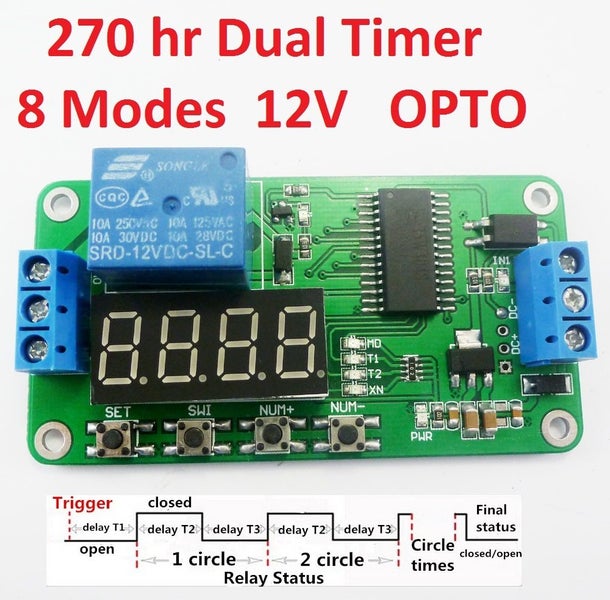 Dual Timer Relay ON OFF up to 15min various voltages RA2 Carousel 5
