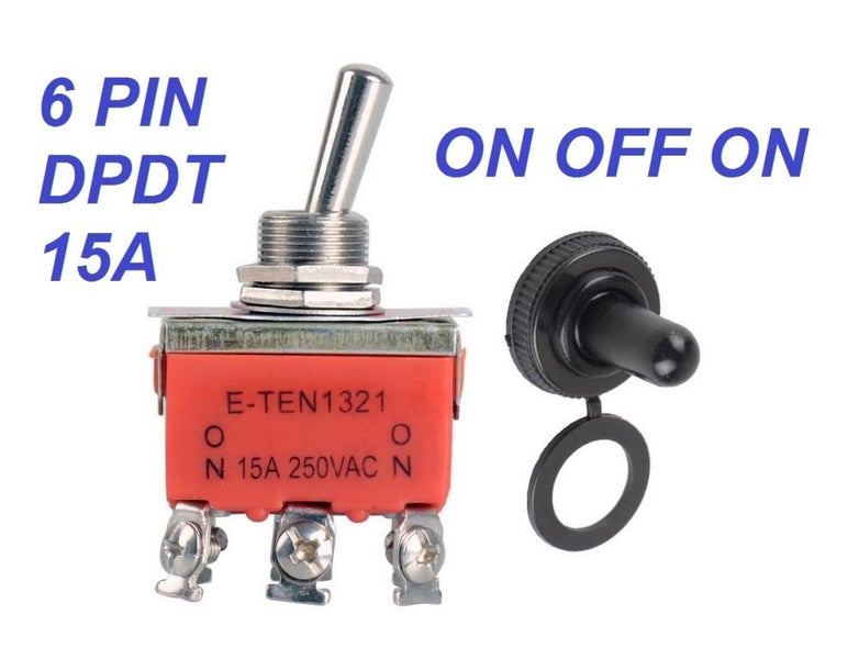 Switch Motor Reversing DPDT ON OFF ON centre OFF 15A with rubber boot RB7 Carousel 1