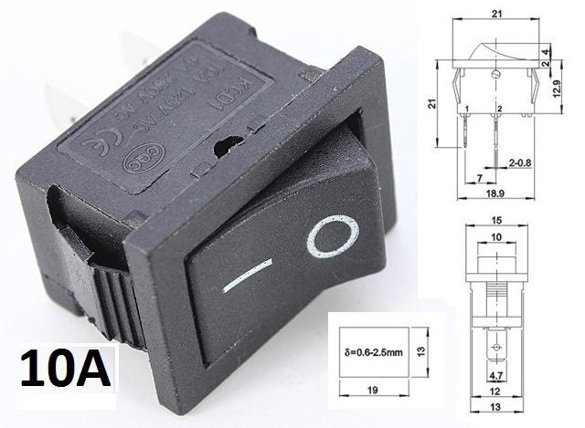 Switch rocker X 3 SPST ON/OFF 12V 230V various size options Carousel 1